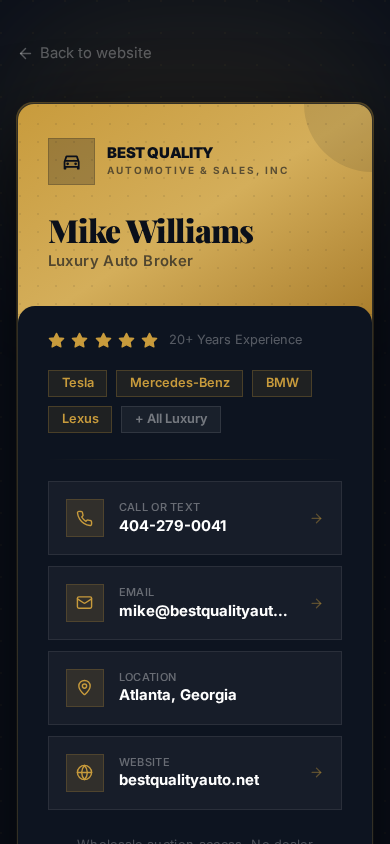 Best Quality Auto digital business card on iPhone